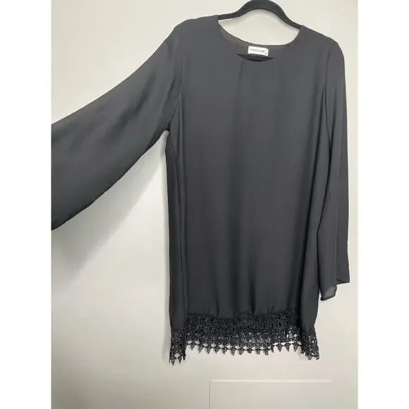 Favolook Long Sleeve Mini Dress‎ Lace Fringe Hem Black Size XL Goth Dark Whimsy - Picture 3 of 10